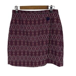 LOFT Faux Wrap Jacquard Textured Geo Diamond Pattern Mini Skirt Size 6